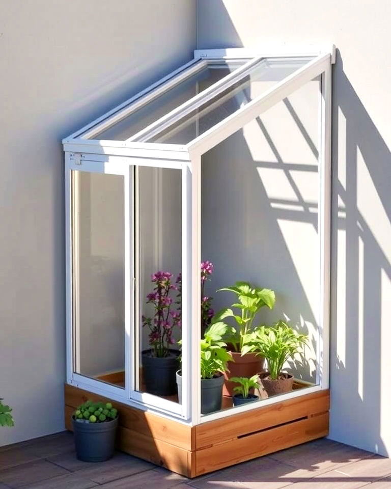 lean to mini greenhouse - 15 Corner Greenhouse Ideas