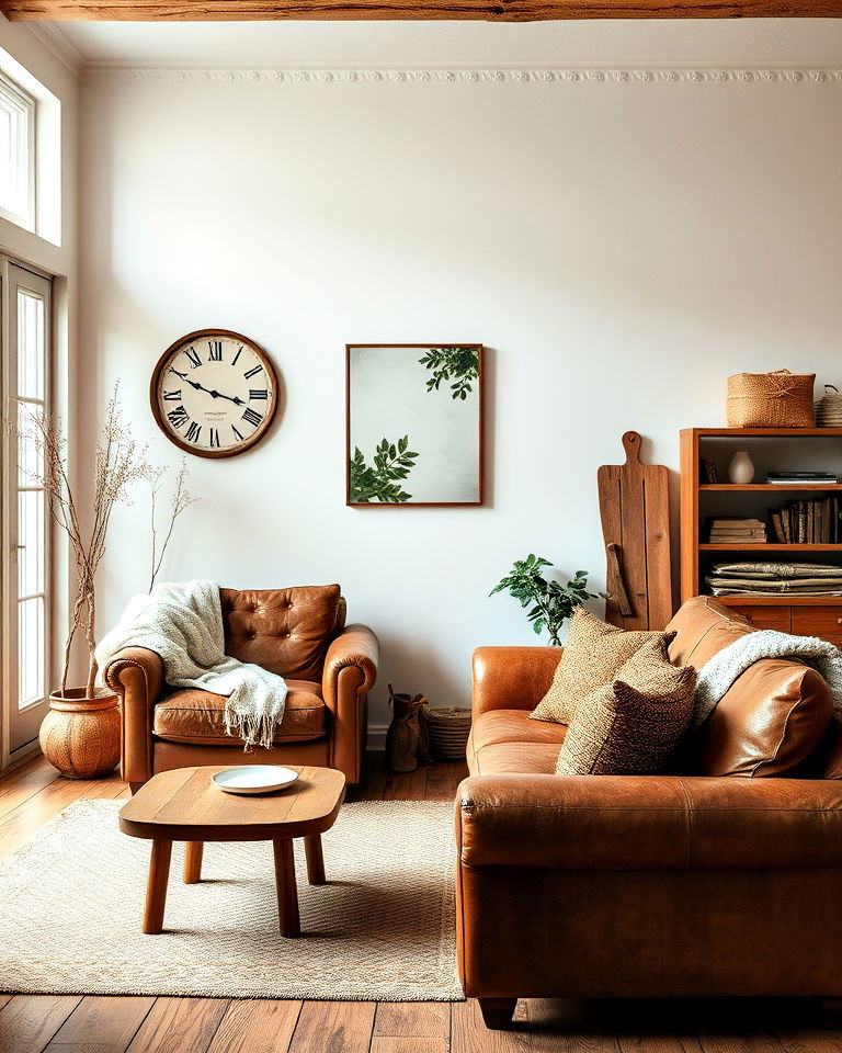 leather accents scandinavian living room - 20 Rustic Scandinavian Living Room Ideas
