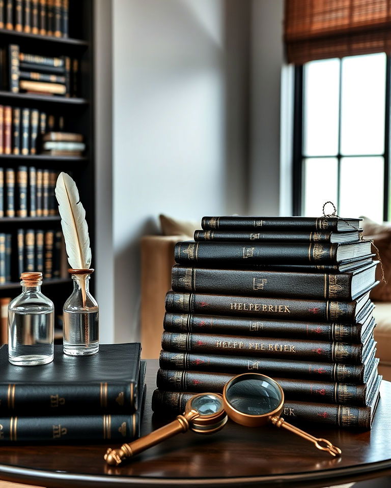 leather bound books as decor - 15 Dark Academia Apartment Ideas