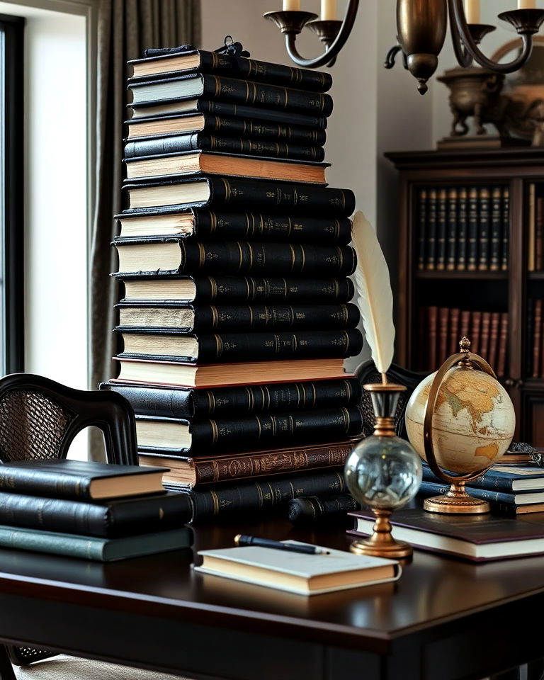 leather bound books as decor - 15 Dark Academia Dining Room Ideas