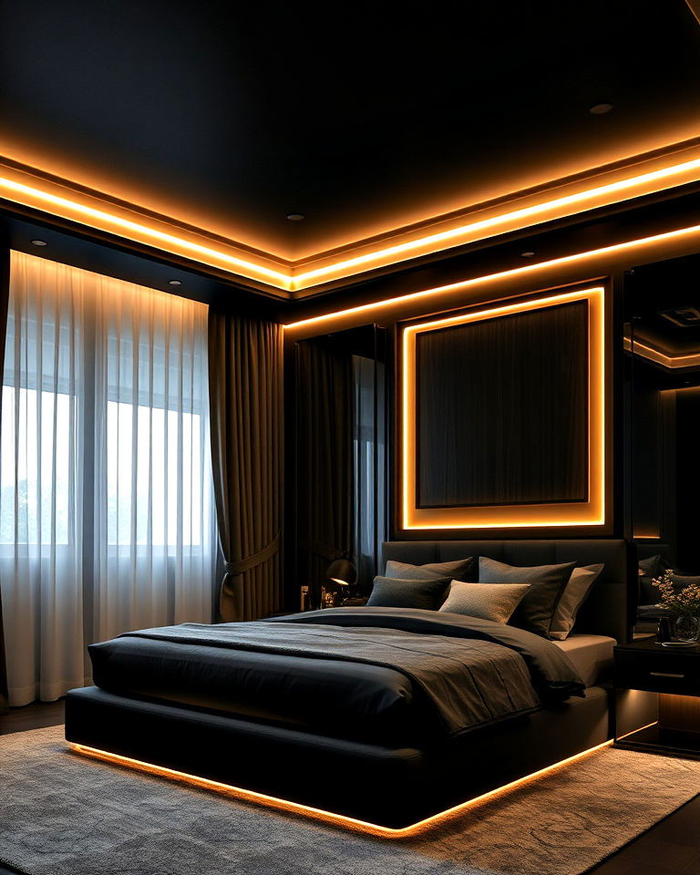 led accent bedroom lighting - 25 Luxury Black Bedroom Ideas