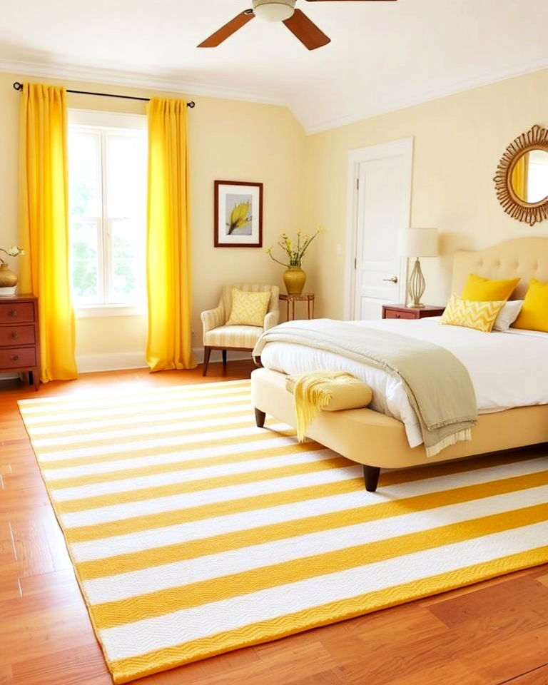 lemon and white striped rug for bedroom - 15 Lemon Bedroom Ideas