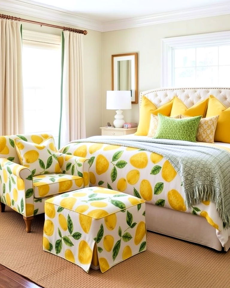 lemon infused fabric upholstery for bedroom - 15 Lemon Bedroom Ideas