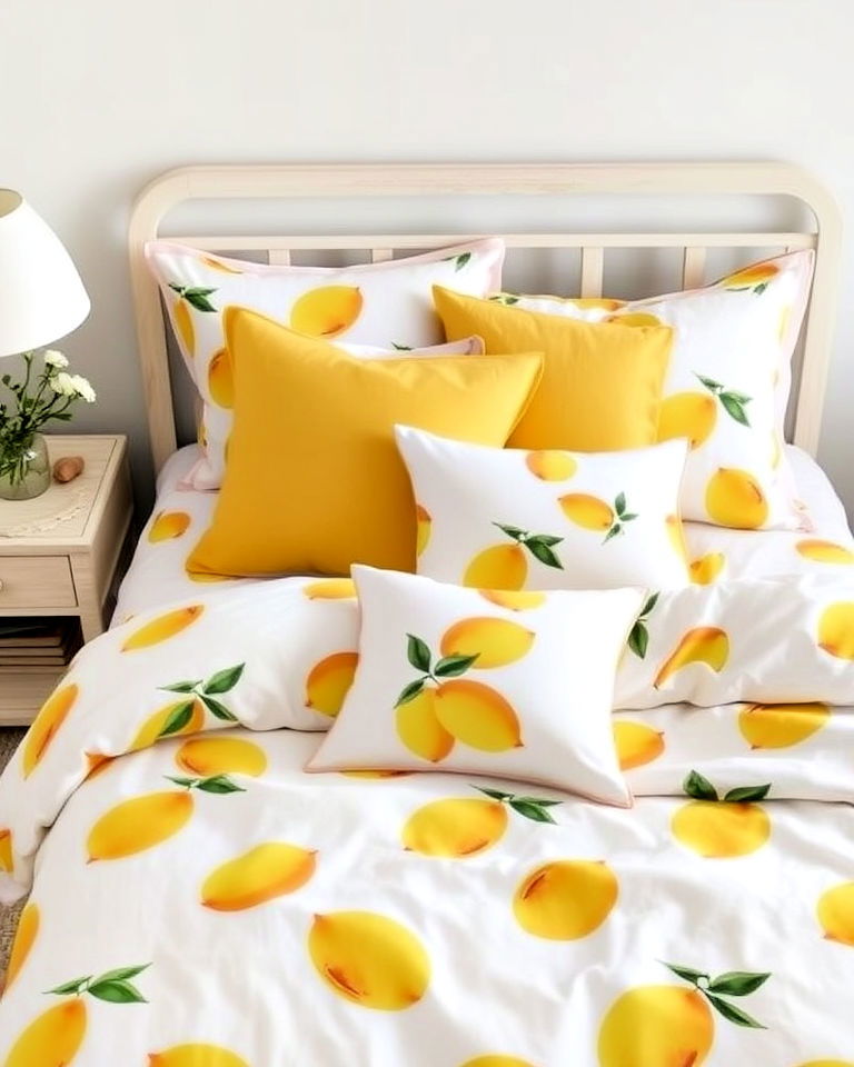 lemon printed bedding - 15 Lemon Bedroom Ideas