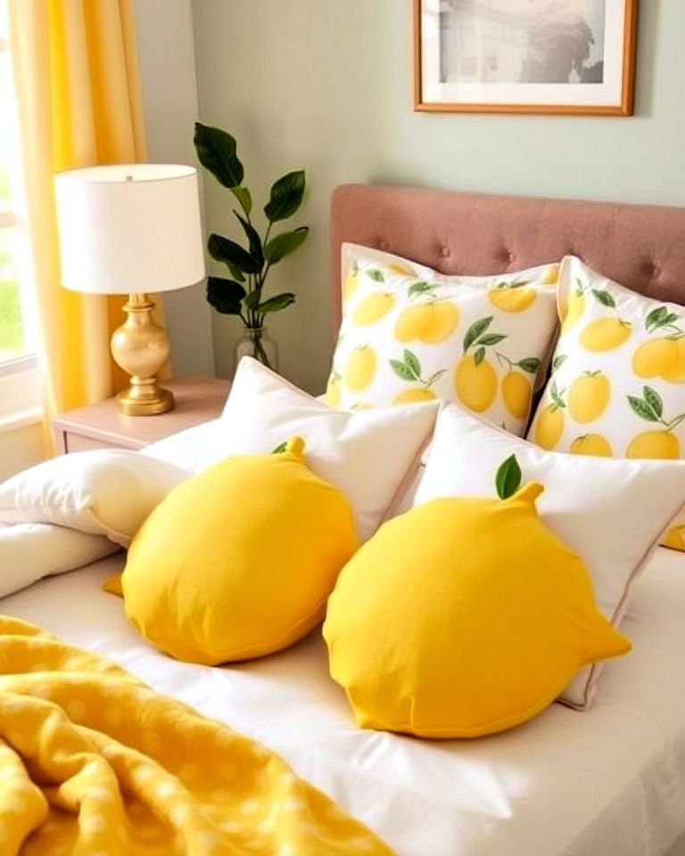lemon shaped throw pillows - 15 Lemon Bedroom Ideas