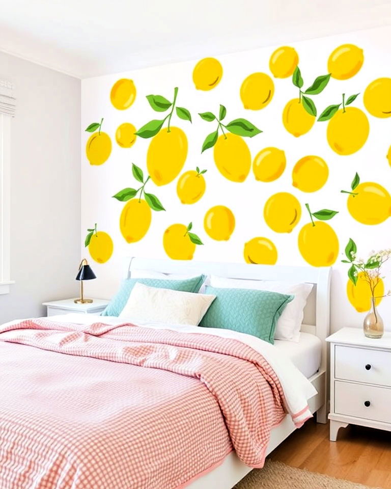 lemon themed wall decals to enhance bedroom - 15 Lemon Bedroom Ideas