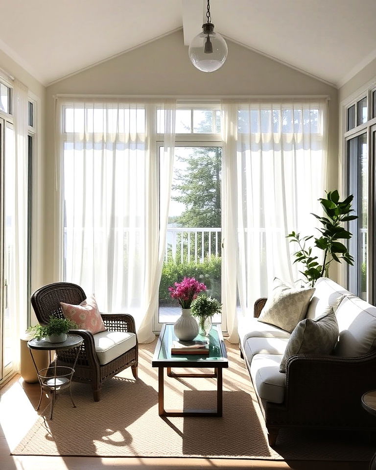 light and airy sheer curtains sunroom - 20 Sunroom Curtain Ideas