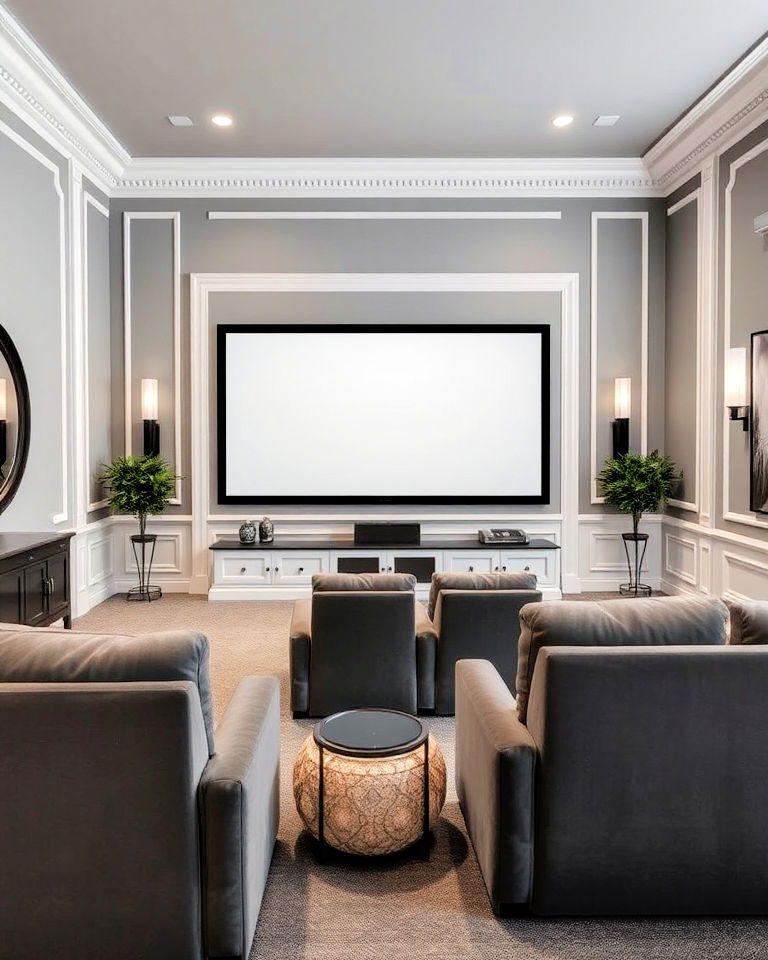 light ash gray with white trim home theater - 15 Gray Home Theater Paint Color Schemes
