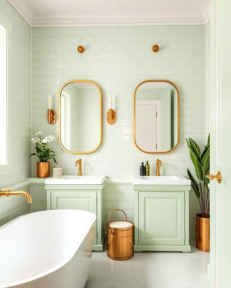 light green and gold accents bathroom - 15 Light Green Bathroom Ideas