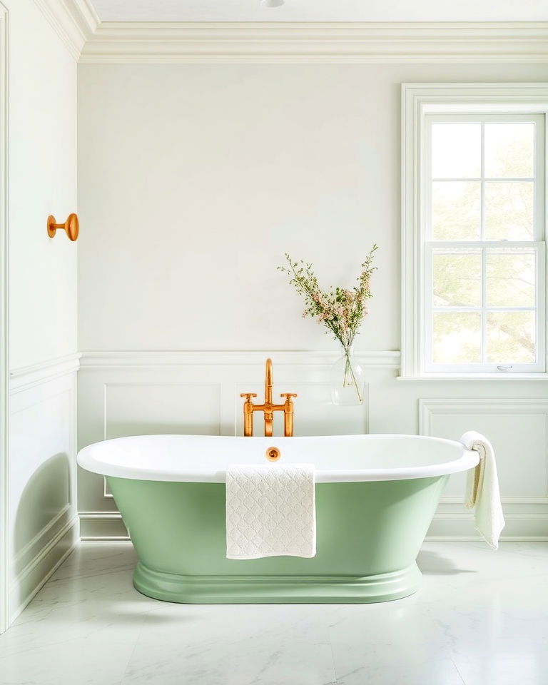 light green freestanding bathtub - 15 Light Green Bathroom Ideas