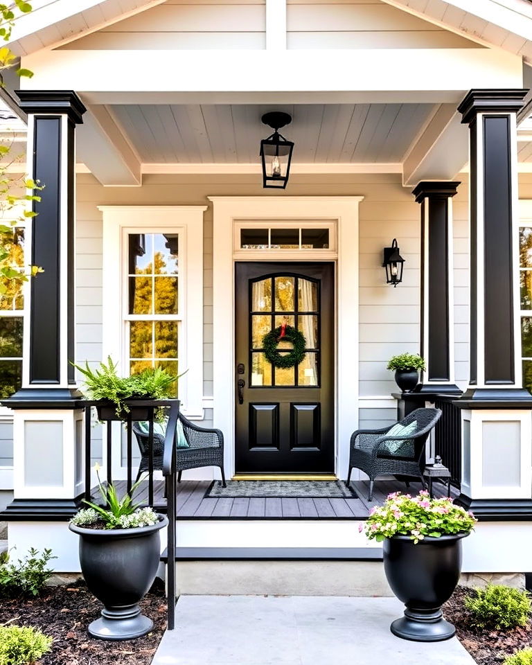light grey house with black porch detailing - 25 Grey House With Black Trim