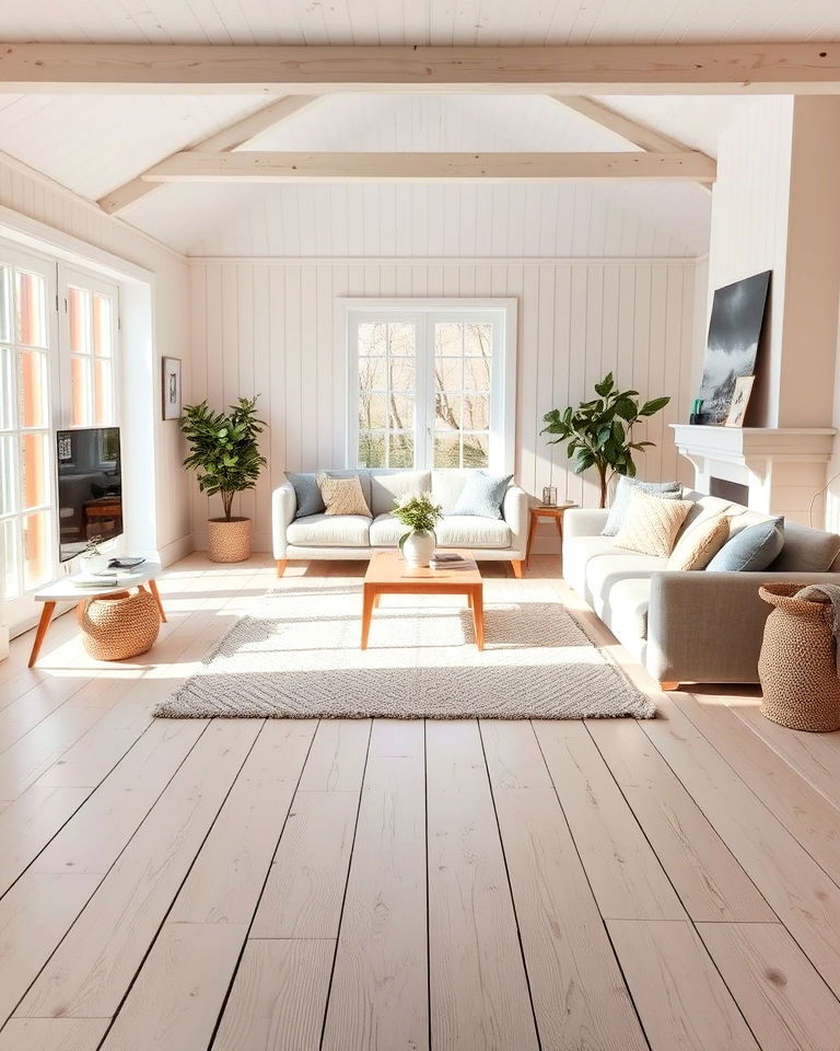 light washed wooden floor living room - 20 Rustic Scandinavian Living Room Ideas