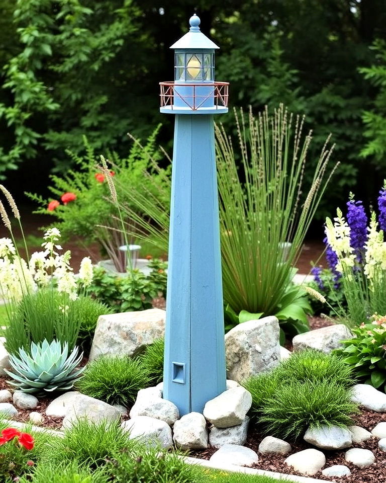 lighthouse sculptures garden - 20 Seaside Themed Garden Ideas