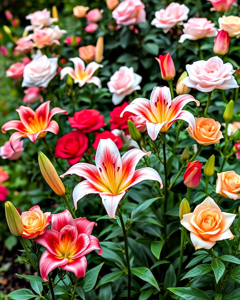 lily and rose combination garden bed - 15 Lily Garden Ideas