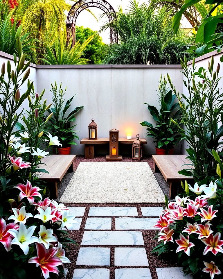 lily centered meditation garden space - 15 Lily Garden Ideas