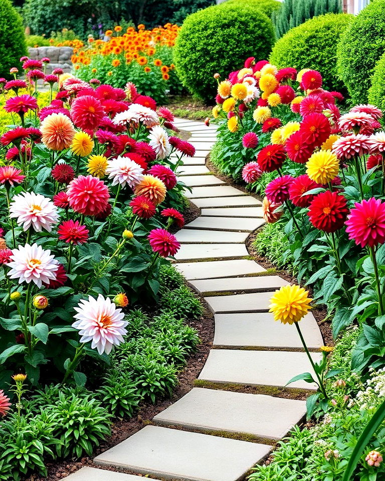 line pathways with dahlias - 15 Dahlia Garden Ideas