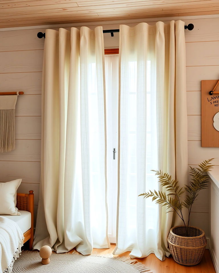 linen curtains for a minimalist feel - 15 Cabin Curtains Ideas