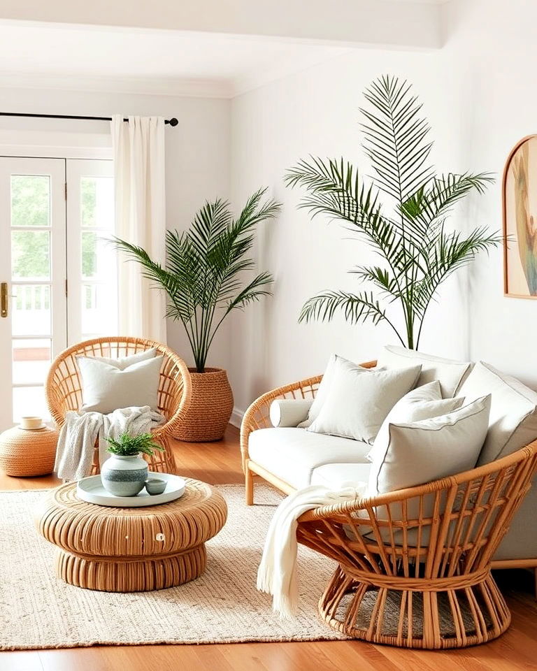 living room rattan furniture for a natural look - 15 Neutral Boho Living Room Ideas