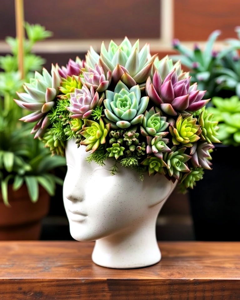 living succulent head planters - 15 Head Planter Ideas
