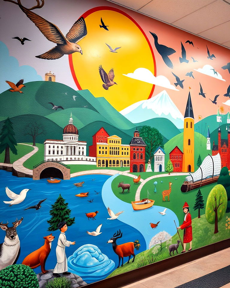 local landmarks school mural - 40 School Mural Ideas