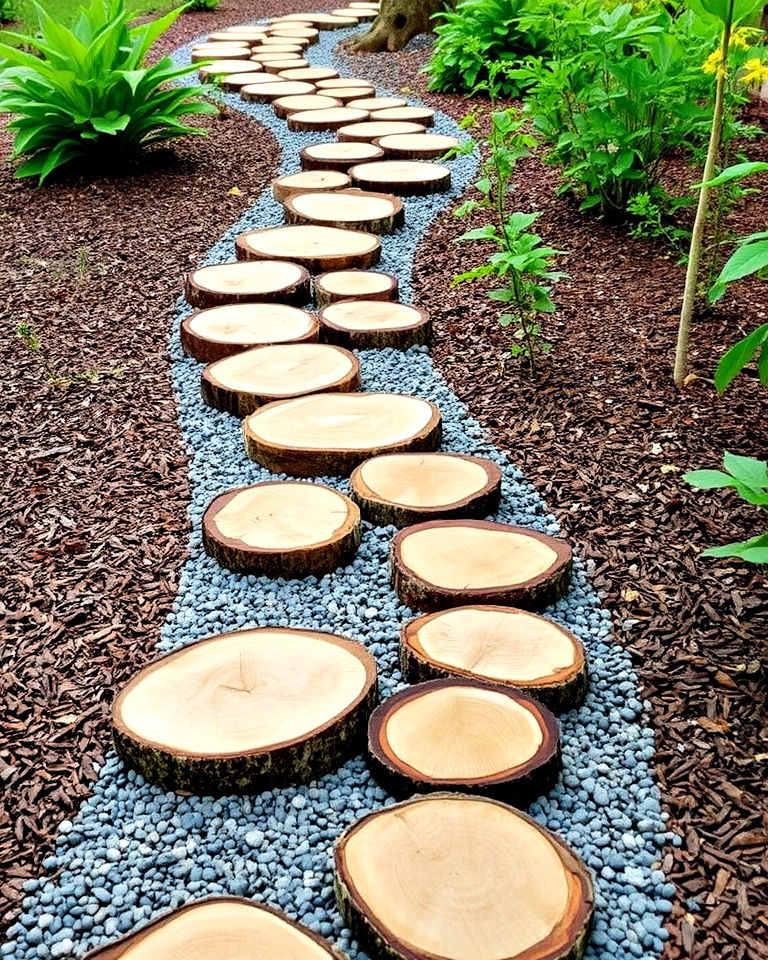 log slice woodland garden pathway - 15 Woodland Garden Path Ideas