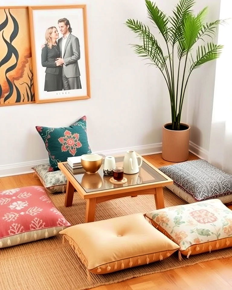 low coffee table with cushions - 30 Floor Seating Ideas