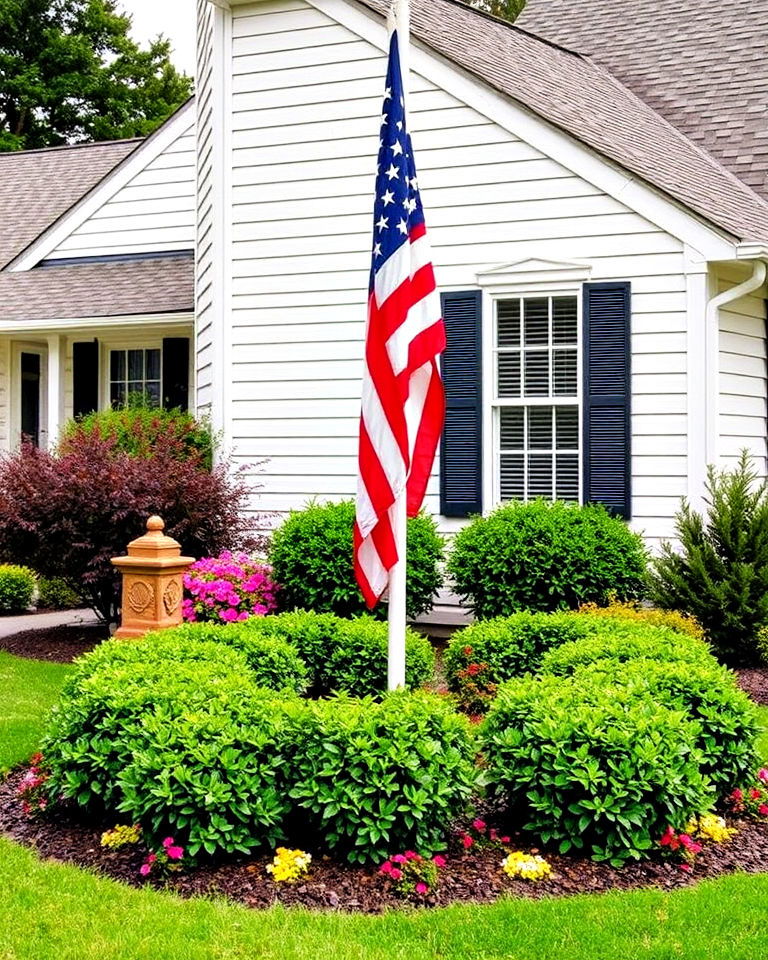low growing shrubs landscaping - 20 Residential Flag Pole Landscaping Ideas