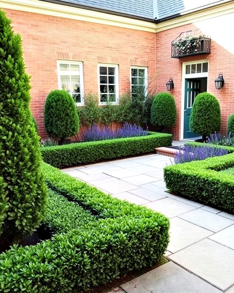 low hedge boundaries for front yard - 25 Front Yard Courtyard Ideas