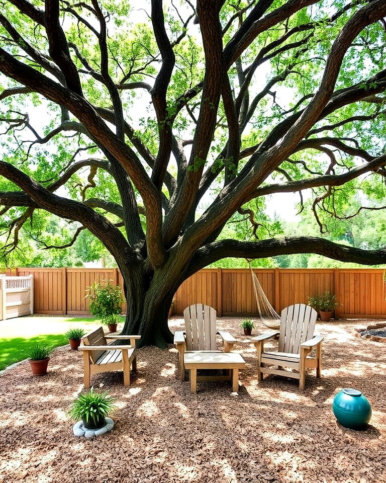 low maintenance add a mulched seating area - 15 Oak Tree Landscaping Ideas