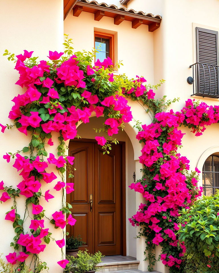 low maintenance bougainvillea draped walls - 25 Mediterranean House Exterior Ideas