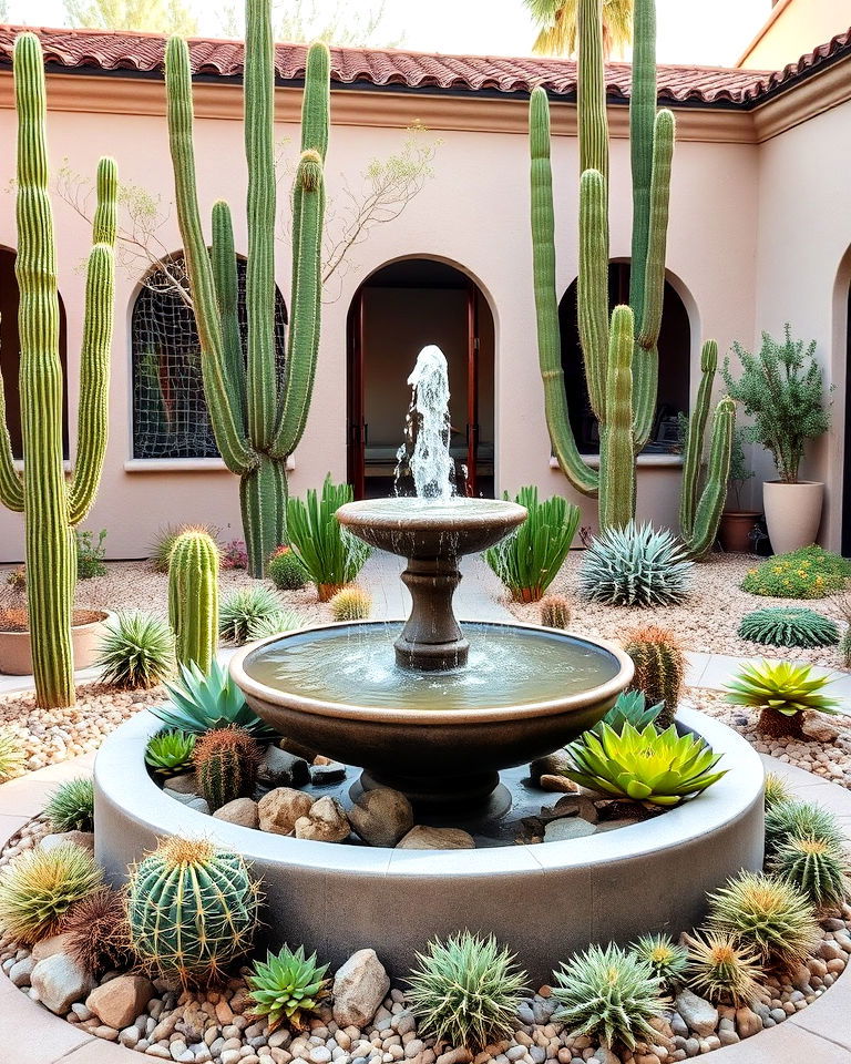 low maintenance cactus garden fountain - 15 Courtyard Fountain Ideas