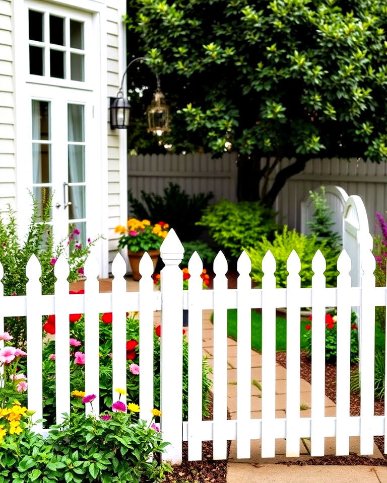 low maintenance classic white picket fence - 25 Front Yard Courtyard Ideas