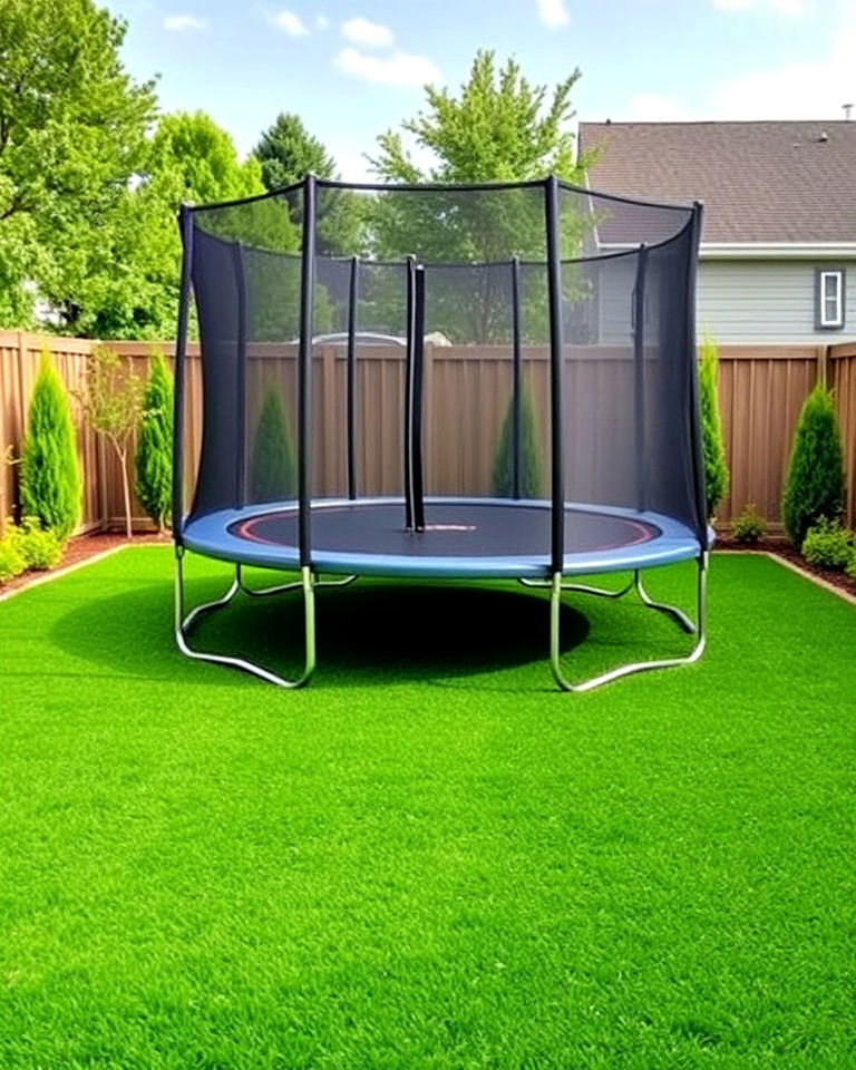 low maintenance surround with artificial turf - 15 Trampoline Landscaping Ideas