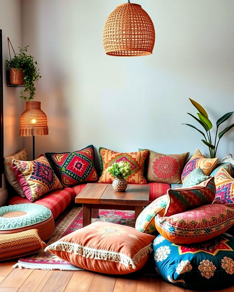 low seating arrangements for a bohemian interior - 25 Bohemian Eclectic Interior Design Ideas
