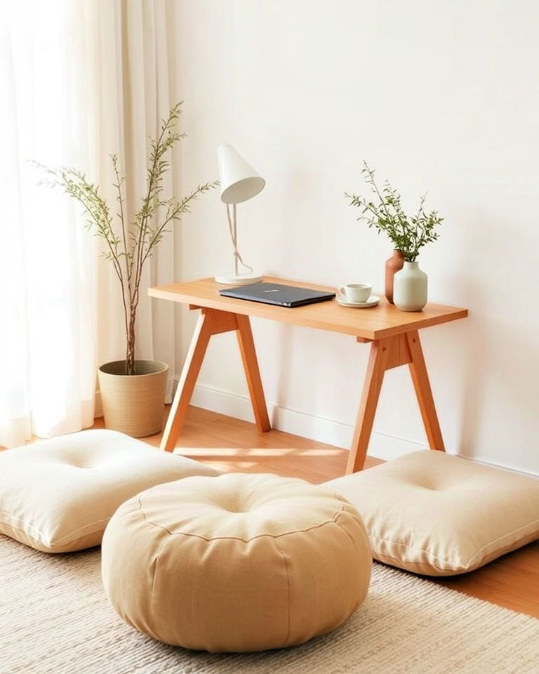 low seating for a cozy workspace low seating for a cozy workspace - 25 Japandi Home Office Ideas