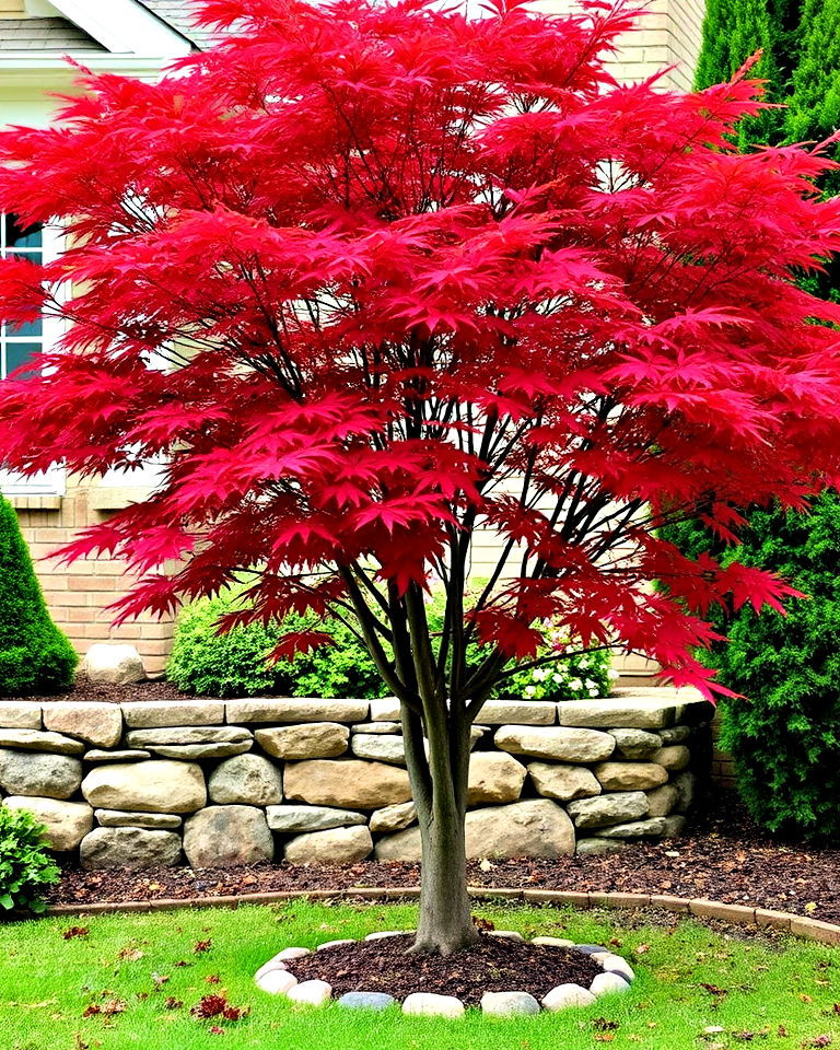 low wall backdrop japanese maple tree landscaping - 20 Front Yard Japanese Maple Tree Landscaping Ideas