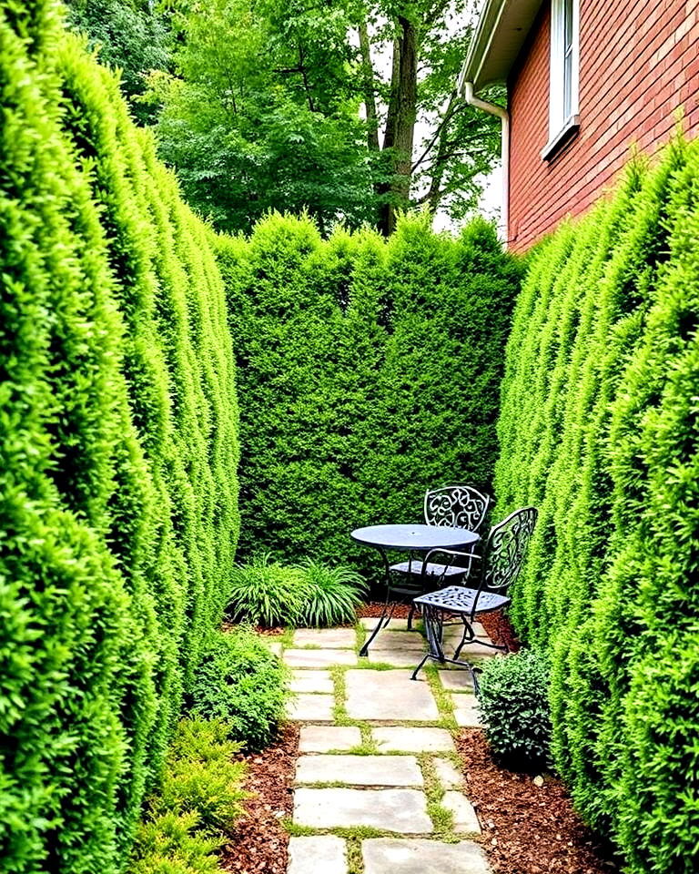 lush courtyard with tall privacy hedges - 15 Enclosed Front Courtyard Ideas
