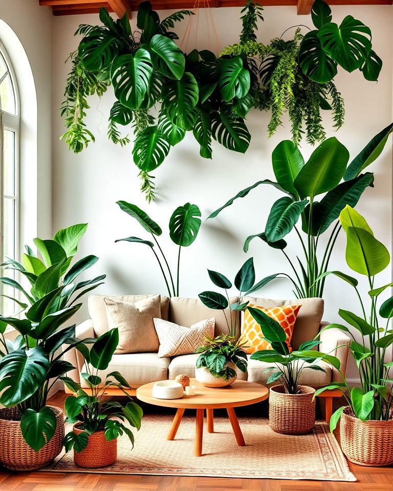 lush indoor plant decor for a tropical living room - 20 Tropical Living Room Ideas