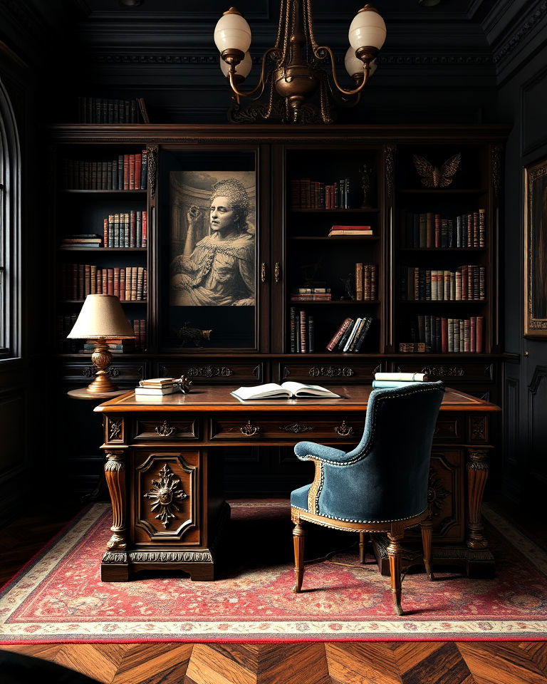 luxurious antique wooden desk - 15 Dark Academia Study Room Ideas