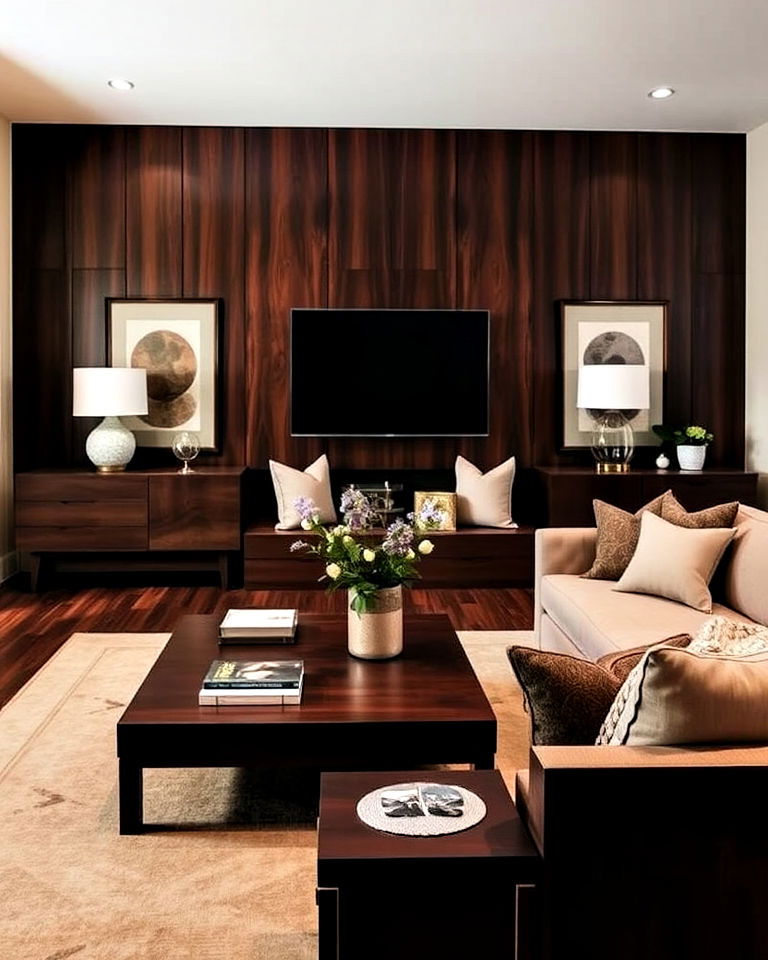 luxurious dark wood furniture in the living room - 15 Dark Wood Interior Design Ideas