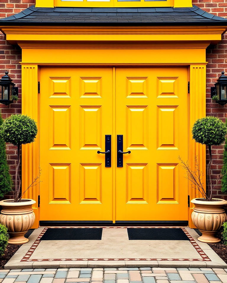 luxurious mustard yellow double doors - 15 Mustard Yellow Front Door Ideas
