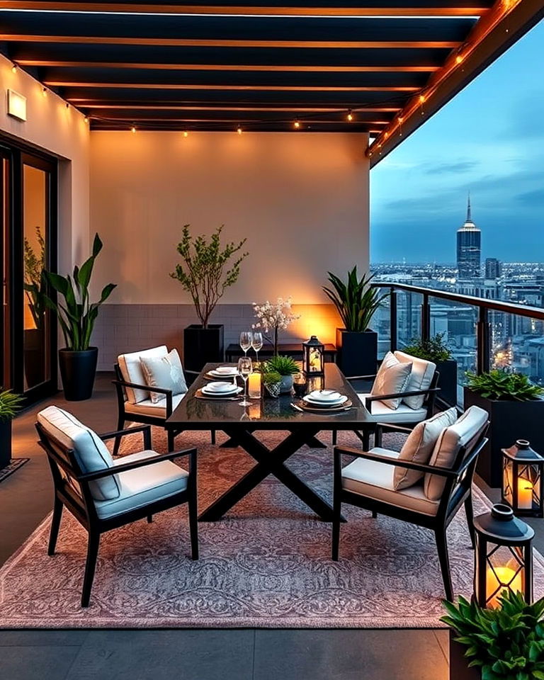 luxurious outdoor dining on penthouse balcony - 15 Penthouse Balcony Ideas