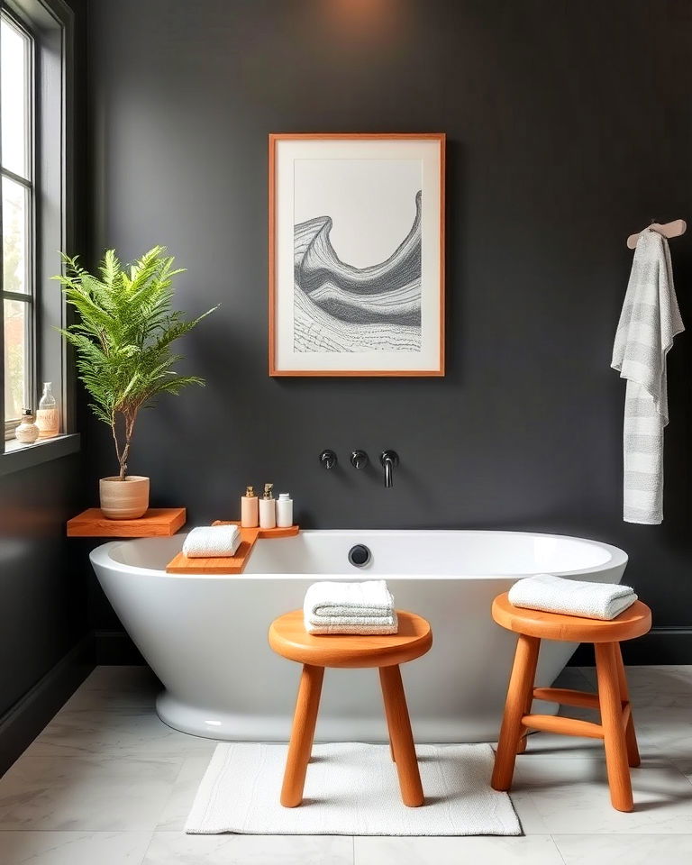 luxurious stool beside your bathtub - 25 Bathtub Decor Ideas