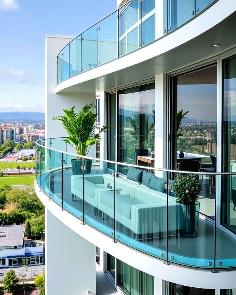 luxury balcony curved glass railing - 20 Glass Balcony Design Ideas