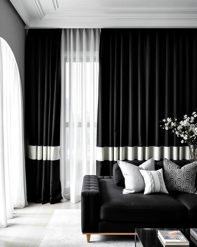 luxury black and white two toned curtains - 20 Luxury Black and White Living Room Ideas