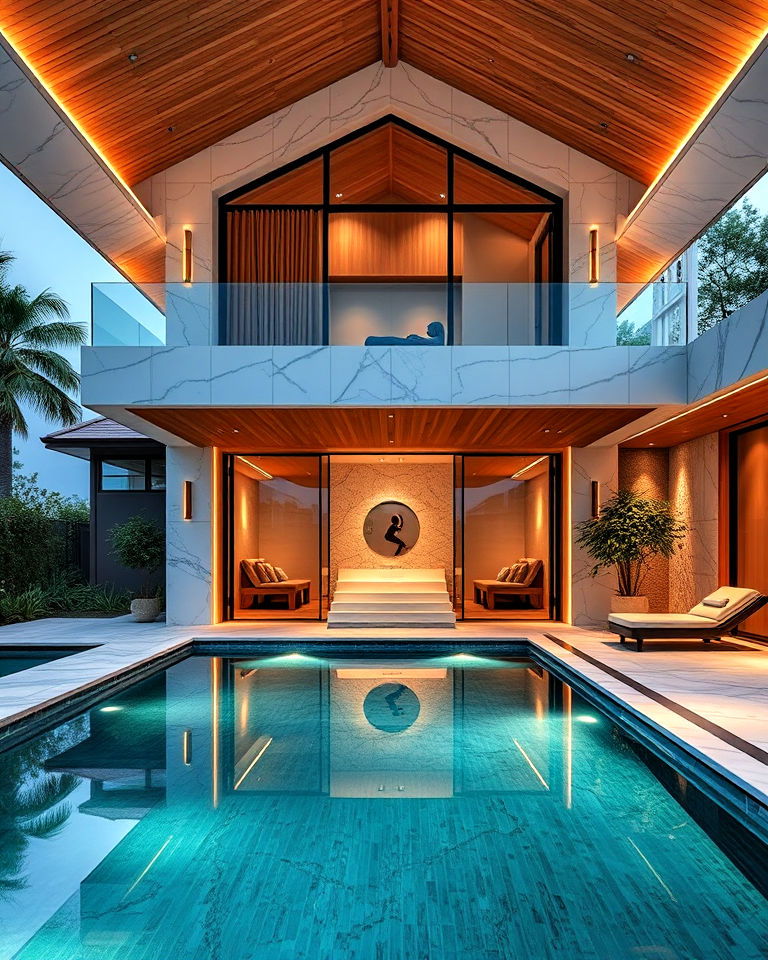 luxury spa inspired pool house - 20 Two Story Pool House Ideas