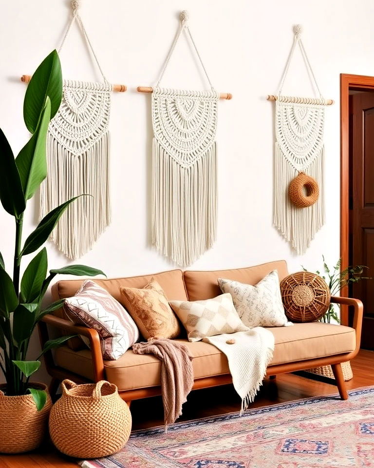 macrame wall hanging for bohemian interiors - 25 Bohemian Eclectic Interior Design Ideas