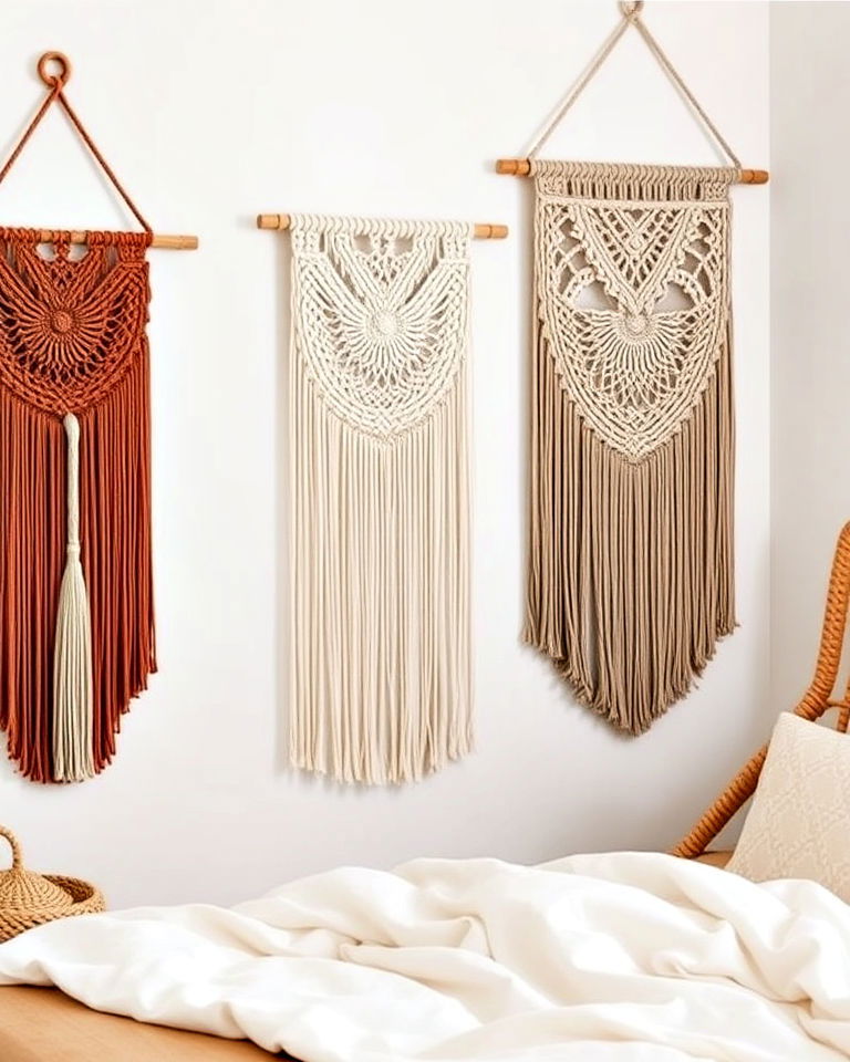 macrame wall hangings as artistic decor - 25 Boho Teen Bedroom Ideas