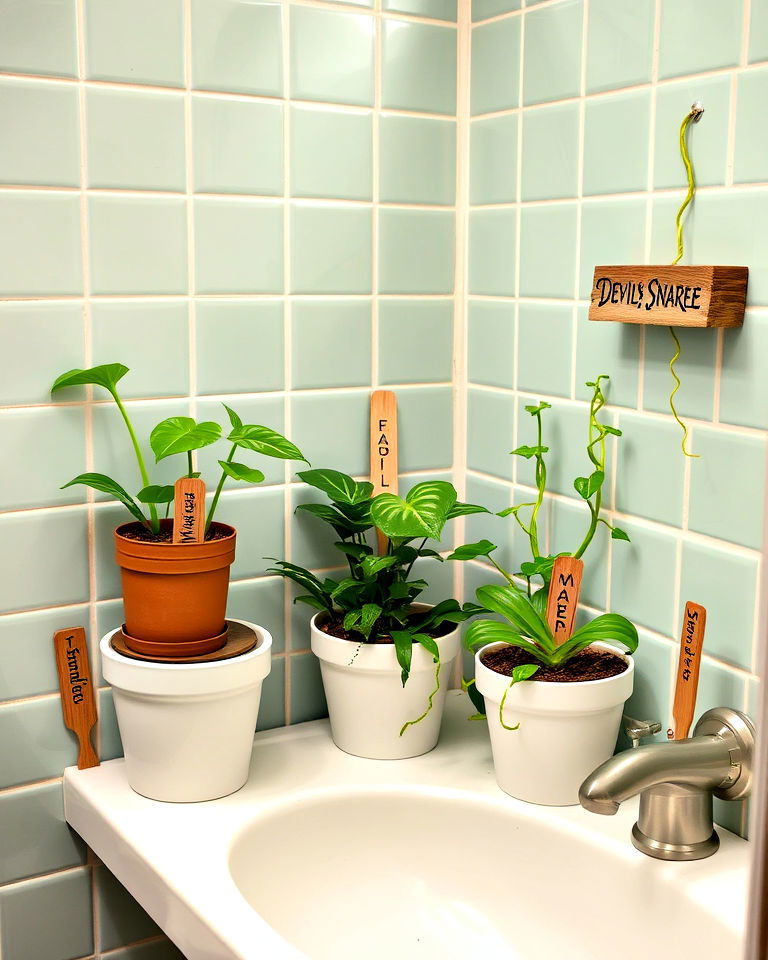 magical herbology touches by adding plants - 25 Harry Potter Bathroom Ideas