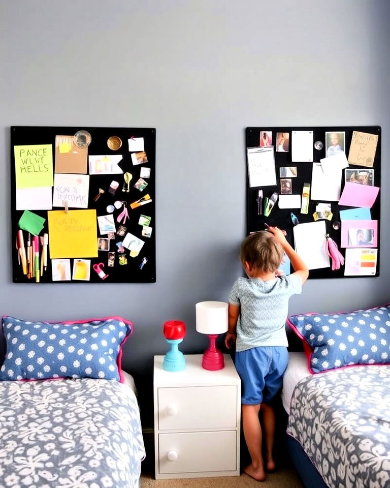 magnetic boards for art and notes - 40 Boy and Girl Shared Small Room Ideas